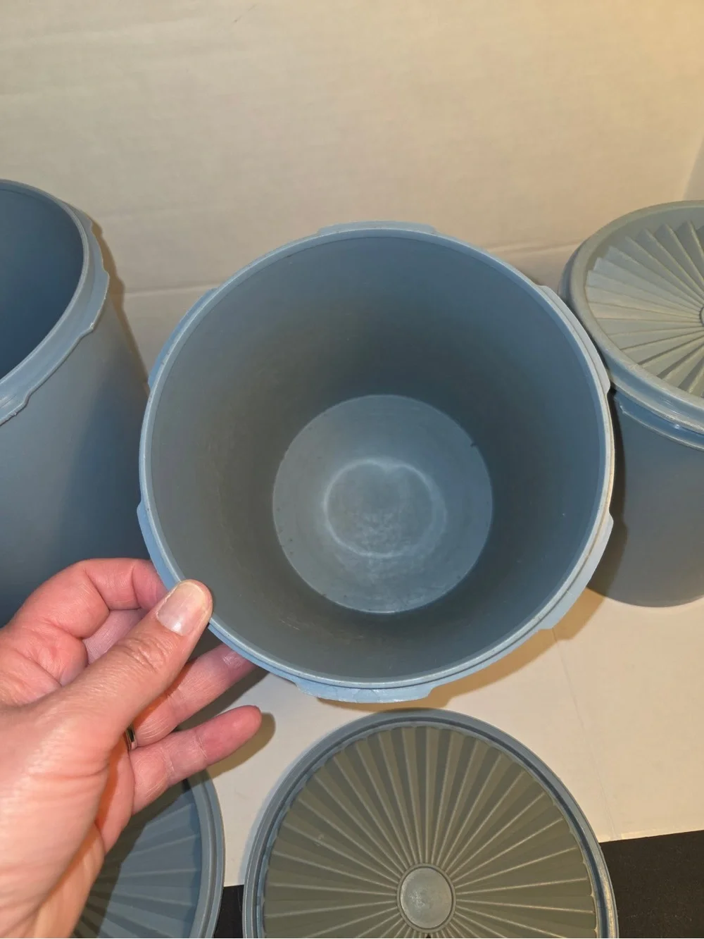 Set Of 3 Vintage Tupperware Nesting Canisters Light Blue Country With Lids